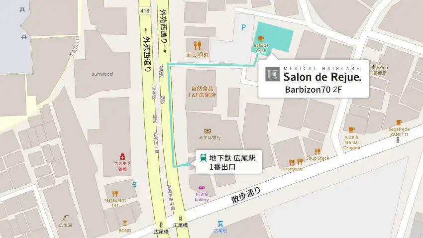 広尾駅からサロン・ド・リジュ―への経路